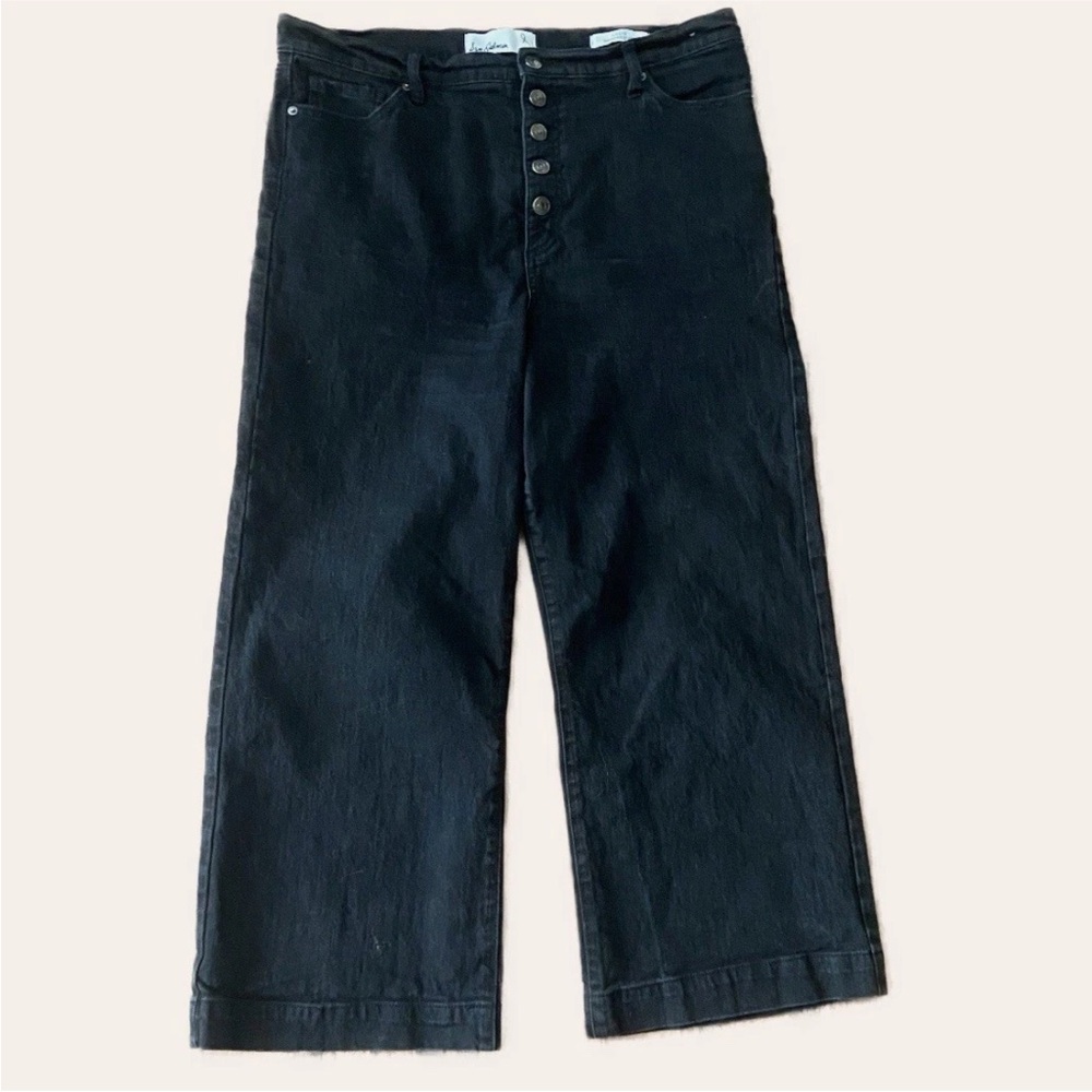 Sam Edelman Black Denim Codie High Rise button fly cropped wide leg